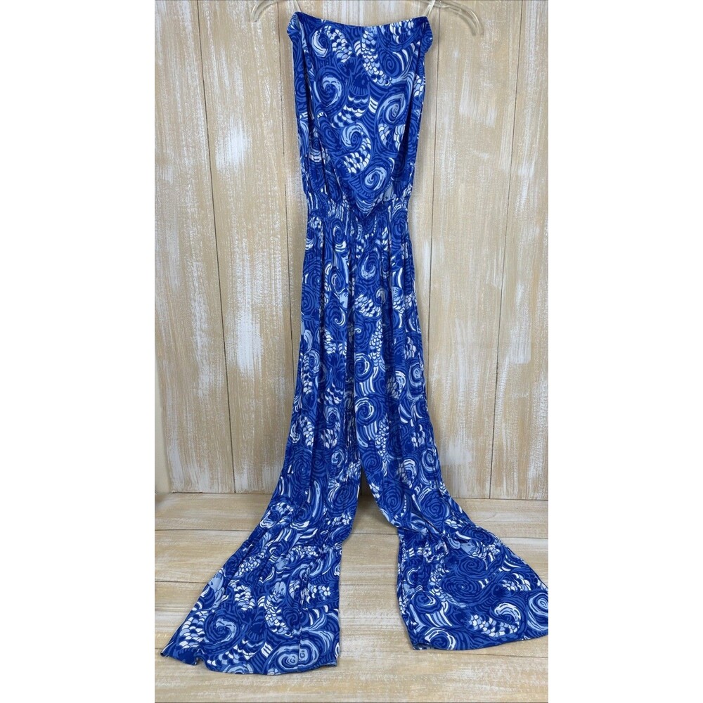 Lilly Pulitzer Pim Strapless Jumpsuit Strapless Blue Fish Size XXS Wide Leg